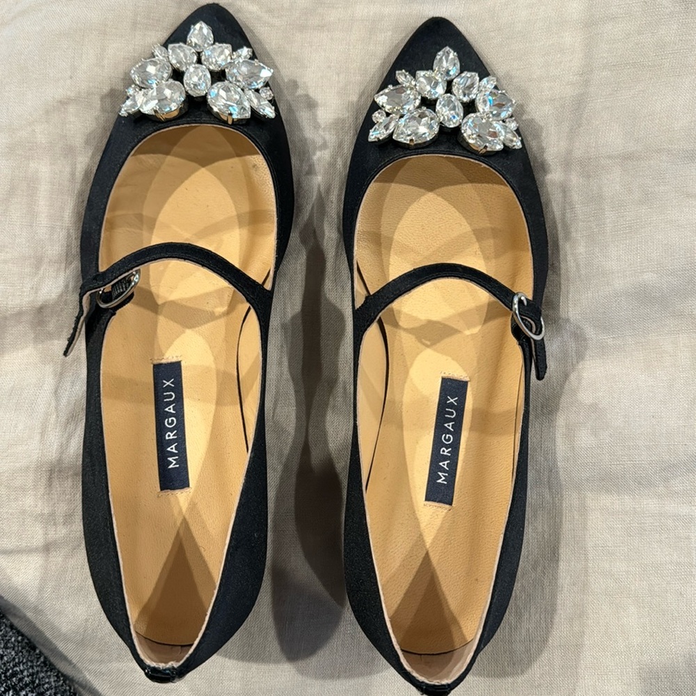 Micaela x Margaux - The Mary Jane in Black Satin - 36.5 (US 6.5) / Wide